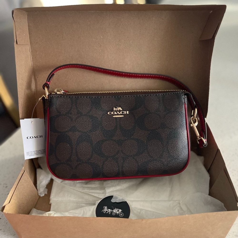 COACH Nolita 19 In Signature Canvas Bag Purse (Brown Red)